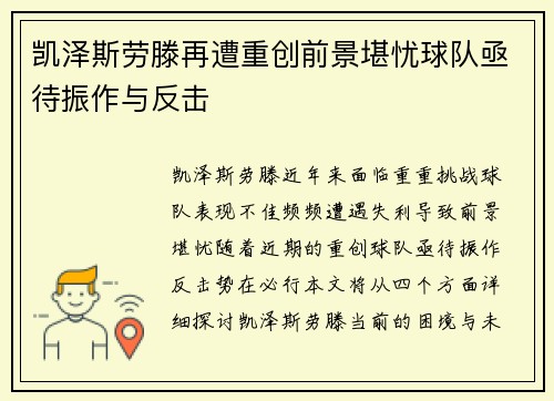 凯泽斯劳滕再遭重创前景堪忧球队亟待振作与反击