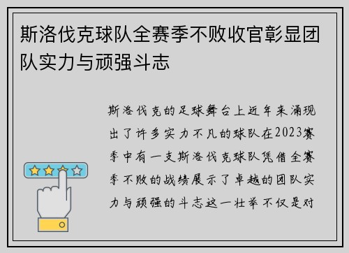斯洛伐克球队全赛季不败收官彰显团队实力与顽强斗志