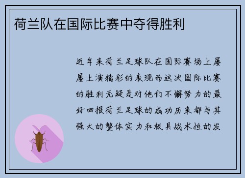 荷兰队在国际比赛中夺得胜利