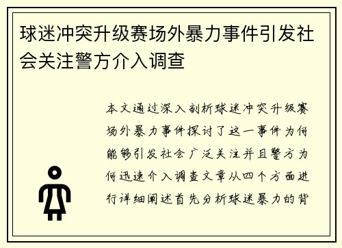 球迷冲突升级赛场外暴力事件引发社会关注警方介入调查